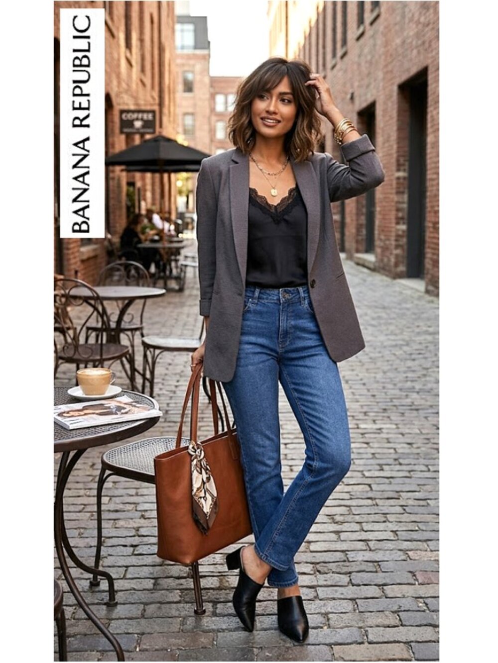 (3 for $30) BANANA REPUBLIC - Gray long style blazer with one front button